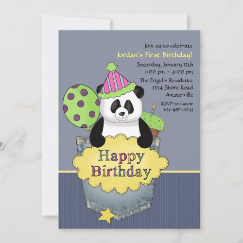 Pocket Panda Birthday Party Invitation