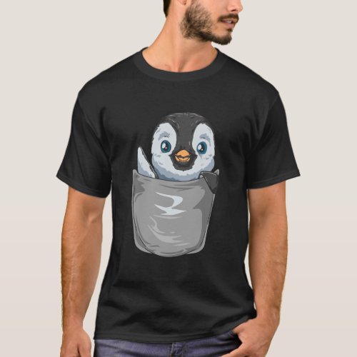 Pocket Penguin Peeking Out Funny Penguin T_Shirt