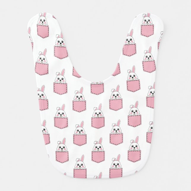 Pocket Pet Bunny Pattern Baby Bib (Front)