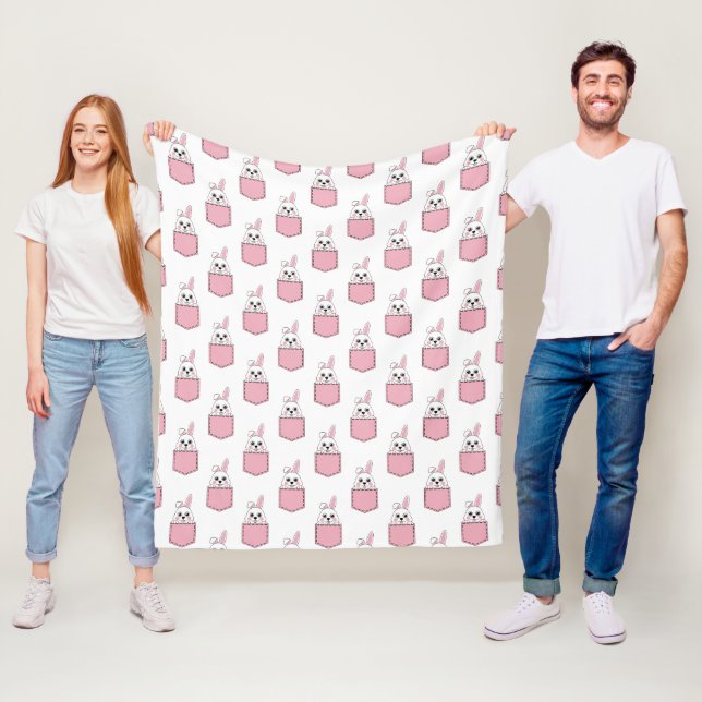 Pocket Pet Bunny Pattern Fleece Blanket (In Situ)