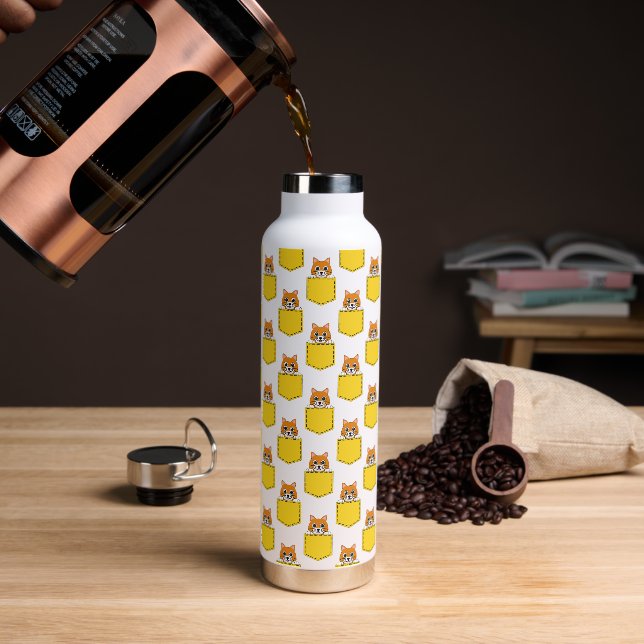 Pocket Pet Cat Pattern Water Bottle (Coffee)