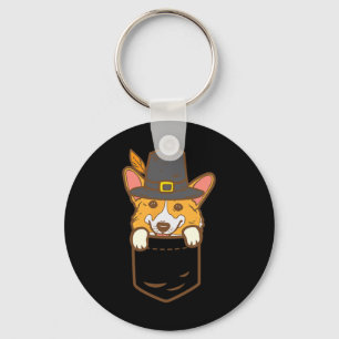 Pocket Pilgrim Welsh Corgi Dog Lover Cute Thanksgi Keychain