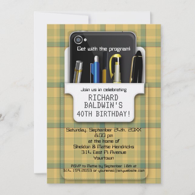 Pocket Protector Geek Birthday Invitation (Front)