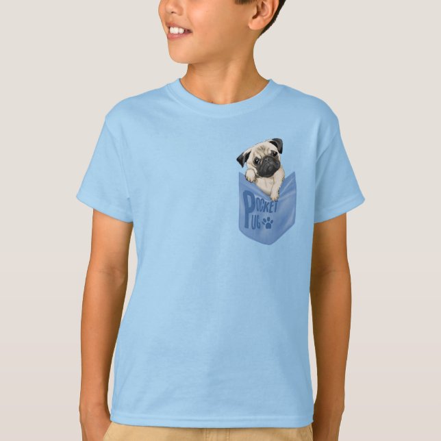 Pocket Pug Blue Kids T-Shirt (Front)
