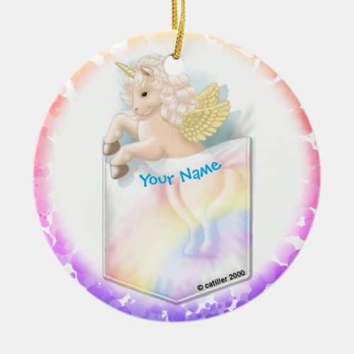 Pocket Rainbow Unicorn Ceramic Ornament