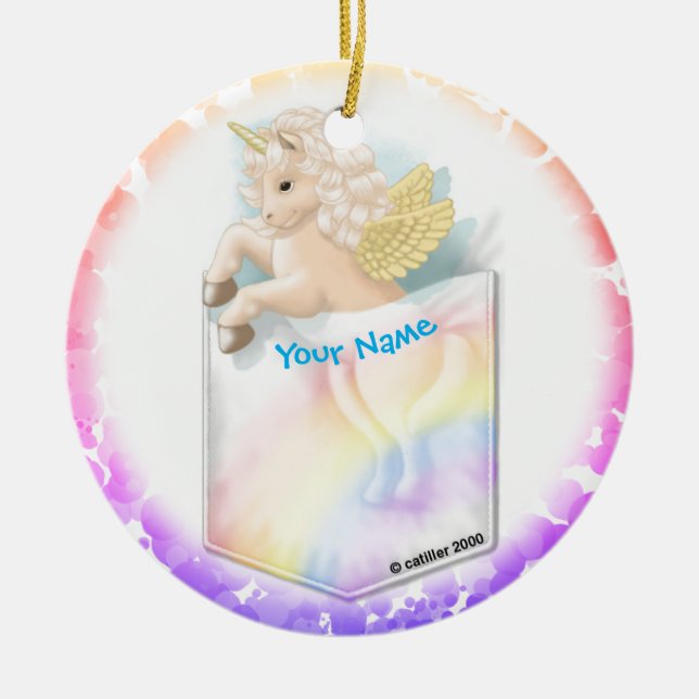 Pocket Rainbow Unicorn Ceramic Ornament (Front)