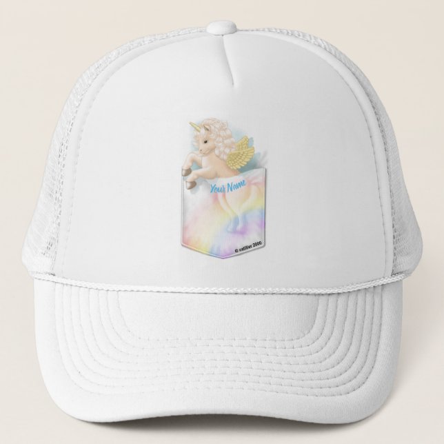 Pocket Rainbow Unicorn Trucker Hat (Front)