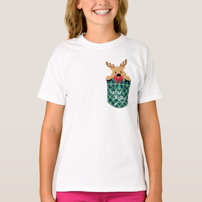 Pocket Reindeer Christmas T-Shirt (Front)