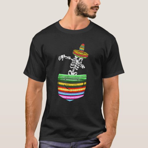 Pocket Serape Mexican Cinco De Mayo Dabbing Skelet T_Shirt