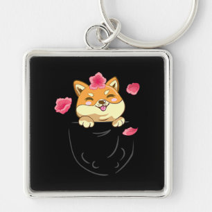 Pocket Shiba Inu Dog   Cherry Blossom Flower Keychain