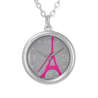 pocket watch elegant Vintage eiffel Paris Silver Plated Necklace
