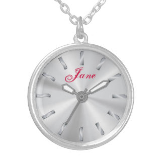 pocket watch elegant Vintage stone Paris Silver Plated Necklace
