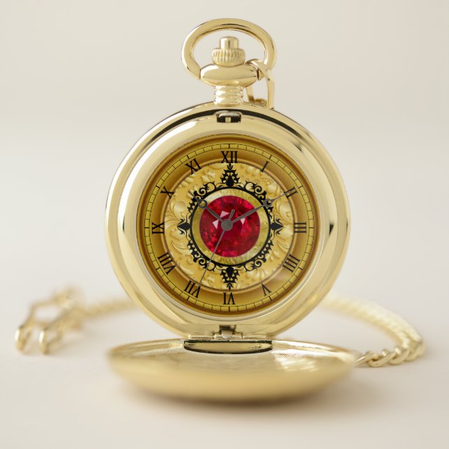 Pocket watch  flora; gold pattern fire opal (Inside)
