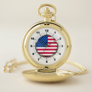 Pocket Watch: Gold USA Flag Watch