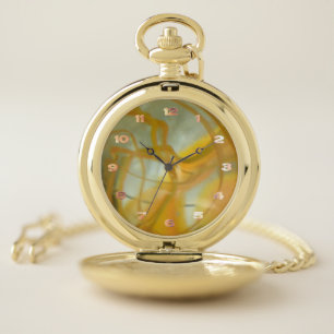 Pocket Watch - Marble Face with Metallic Numbers