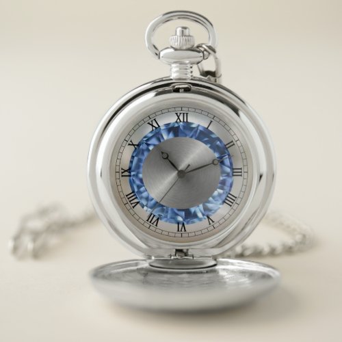Pocket watch  Siver and pearls sapphire blue style