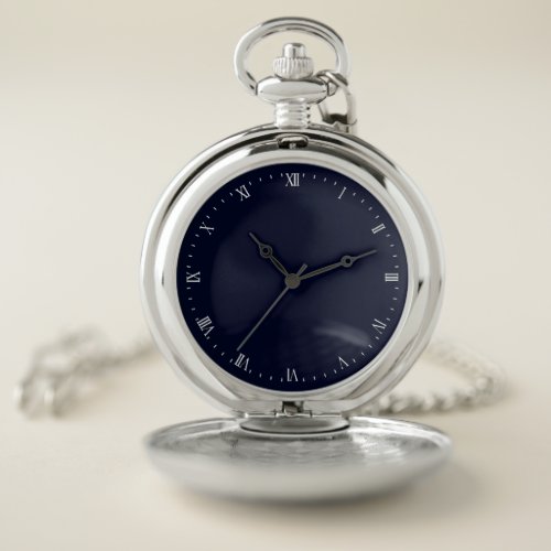 Pocket Watch Timepiece _ Roman Numeral Navy Silver
