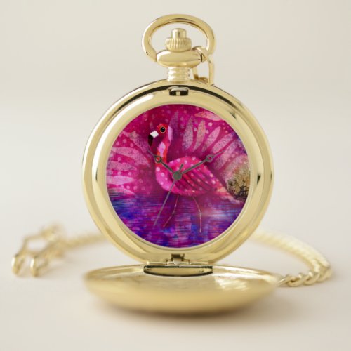 Pocket Watch _ Whimsical Abstract Pink Flamingo