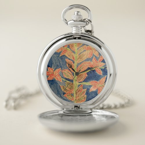 Pocket watch with abstract botanical design
