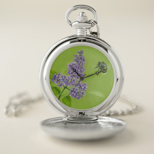 Pocket Watch with lilac and bumblebee (Inside)