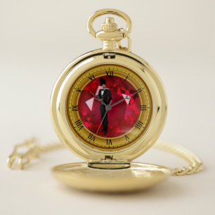 Pocket watch  with magician and gold & fire opal