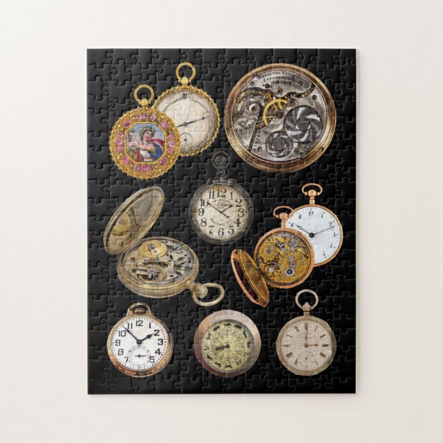 Pocket Watches Time Steampunk Objects Collage Jigsaw Puzzle (Vertical)