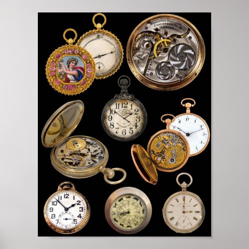 Pocket Watches Time Steampunk Objects Collage Poster
