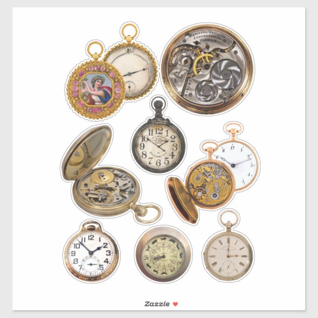 Pocket Watches Time Steampunk Objects Collage Sticker (Sheet)