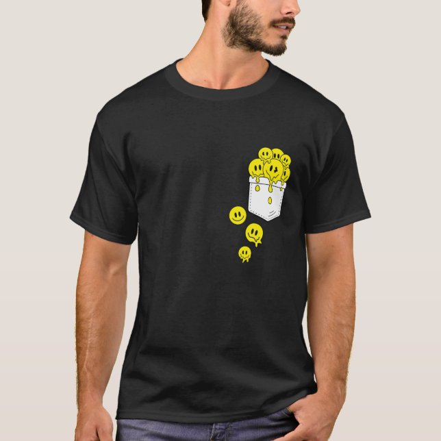 Pocket Yellow Smile Faces Melting Happiness Graphi T-Shirt (Front)
