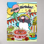 Black masked lovebird happy birthday parrot poster