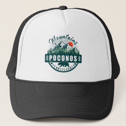 Pocono Mountains PA Retro Sunset Souvenirs Gift Trucker Hat