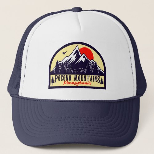 Pocono Mountains PA Retro Sunset Souvenirs Gift Trucker Hat