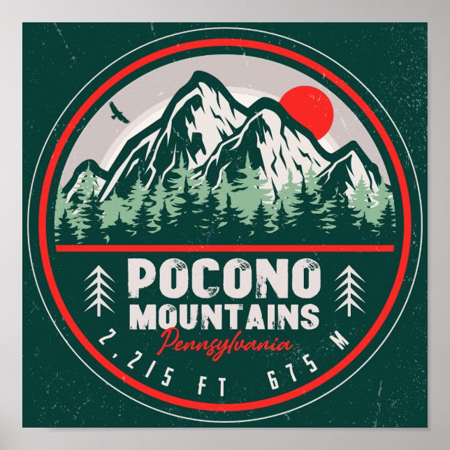 Pocono Mountains PA Retro Sunset Souvenirs Poster (Front)