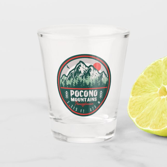 Pocono Mountains PA Retro Sunset Souvenirs Shot Glass (Front)