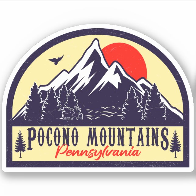 Pocono Mountains PA Retro Sunset Souvenirs Sticker (Front)