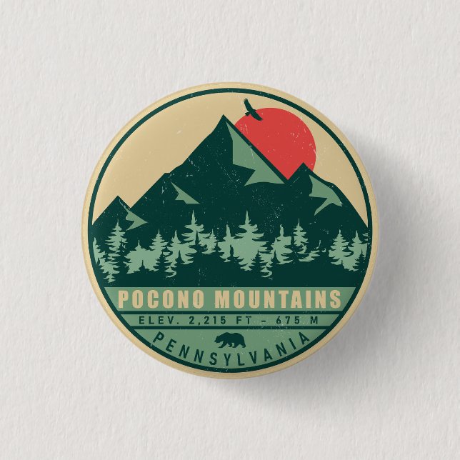 Pocono Mountains Pennsylvania Hiking Sunset Button (Front)