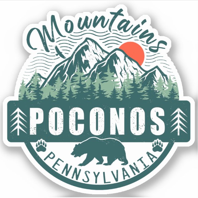 Pocono Mountains Pennsylvania - Retro Souvenirs Sticker (Front)