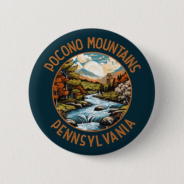 Pocono Mountains Pennsylvania Sunset Retro Art Button (Front)