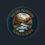 Pocono Mountains Pennsylvania Sunset Retro Art Button<br><div class="desc">Pocono Mountains in a vector art style. The Pocono Mountains,  or Poconos,  encompass forested peaks,  lakes and valleys in Pennsylvania.</div>