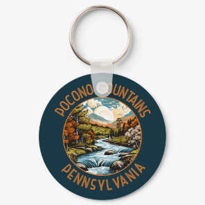 Pocono Mountains Pennsylvania Sunset Retro Art Keychain
