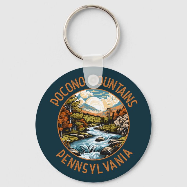 Pocono Mountains Pennsylvania Sunset Retro Art Keychain (Front)