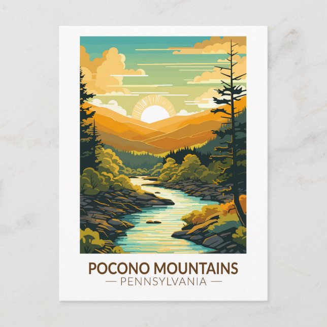 Pocono Mountains Pennsylvania Travel Art Vintage Postcard (Front)