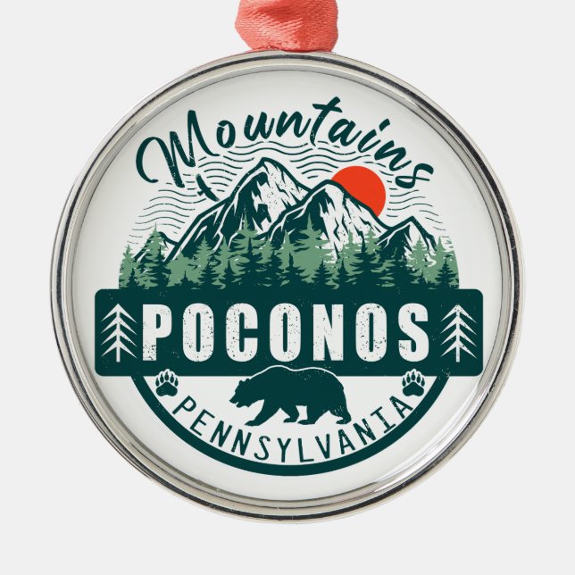 Poconos Mountains Pennsylvania Bear Hiking Sunset Metal Ornament (Front)