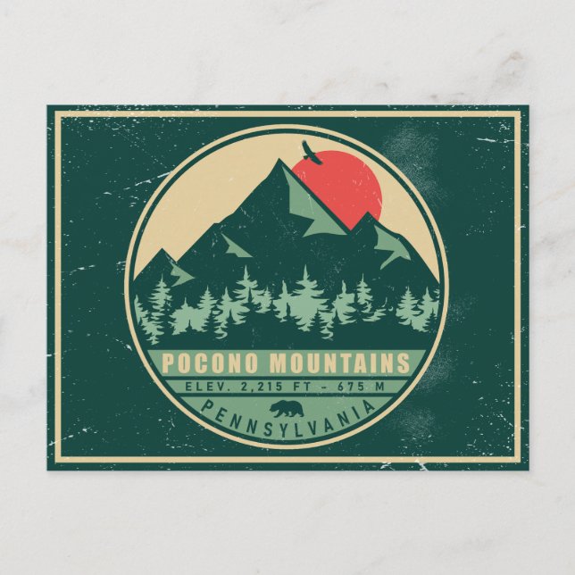 Poconos PA Retro Sunset Vintage Souvenir Gift Postcard (Front)