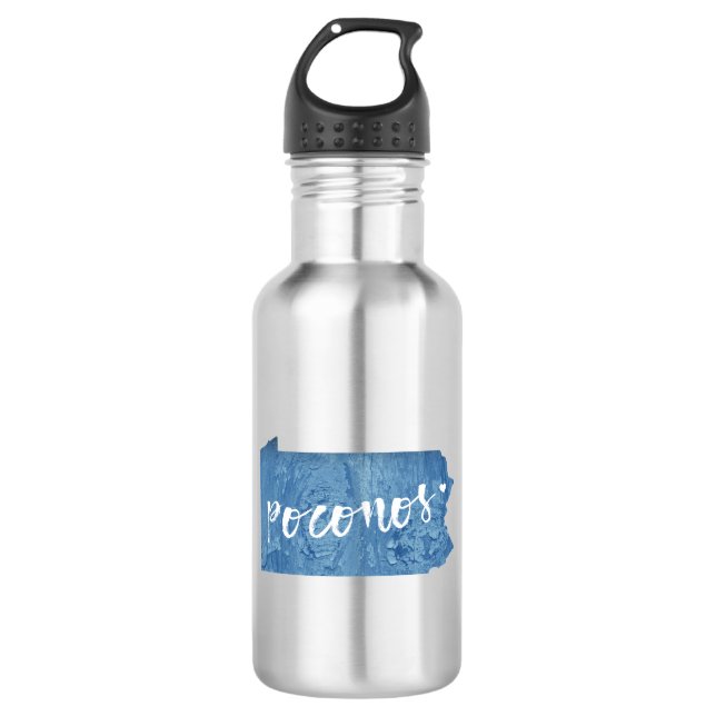 Poconos, Pennsylvania Wood Grain Stainless Steel Water Bottle (Front)