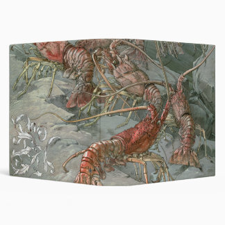 Pod of Lobsters in the Ocean, Vintage Art Nouveau 3 Ring Binder