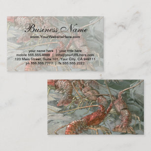 Pod of Lobsters in the Ocean, Vintage Art Nouveau Business Card