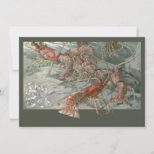 Pod of Lobsters in the Ocean, Vintage Art Nouveau Invitation