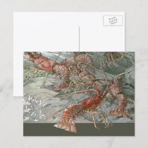 Pod of Lobsters in the Ocean, Vintage Art Nouveau Postcard