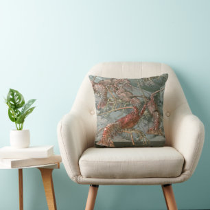Pod of Lobsters in the Ocean, Vintage Art Nouveau Throw Pillow